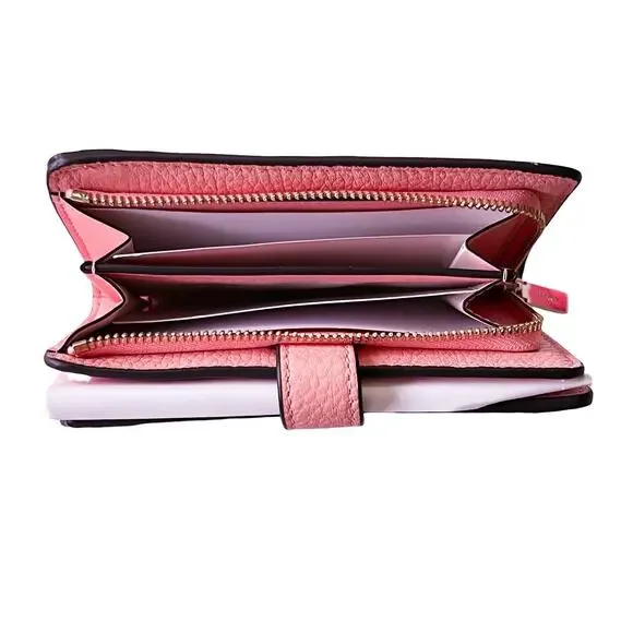 Kate Spade Leila Medium Compact Bifold Wallet Pebbled Leather Peachy Rose - Picture 3 of 12